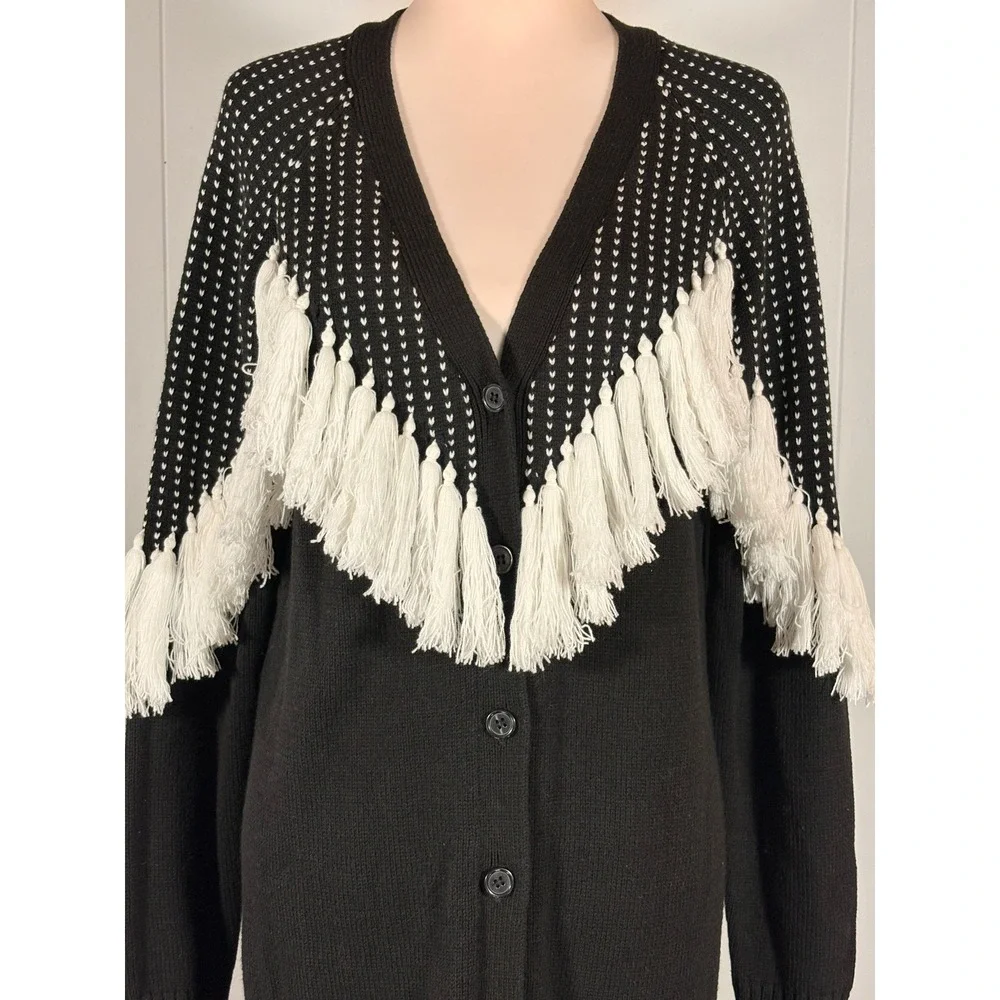 Vintage Y2K 90s Fringe Cardigan Sweater M Retro Gothic Western Coastal Casual